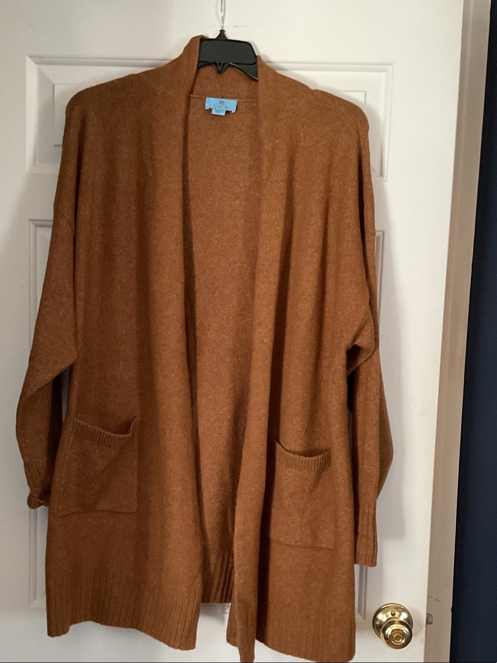 CeCe Open-Front Rust Brown Cardigan with Pockets